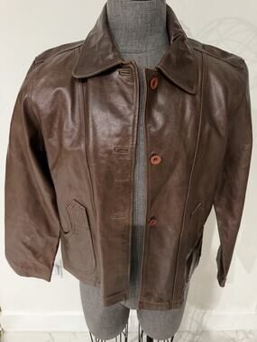 Vintage Brandon Thomas Brown Leather Jacket Women L Y2K 90s Button Front